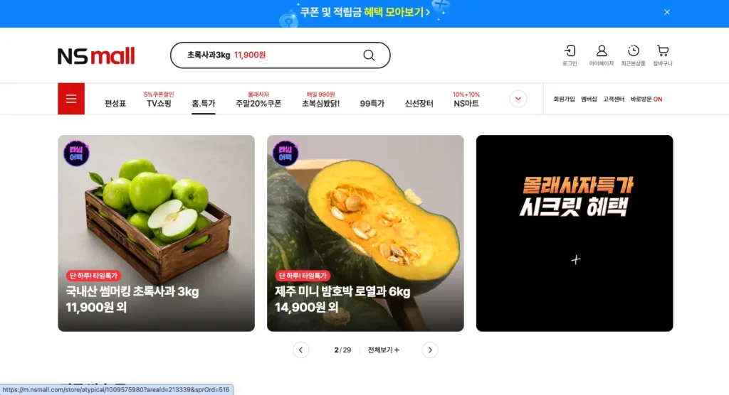 NS홈쇼핑 홈페이지
