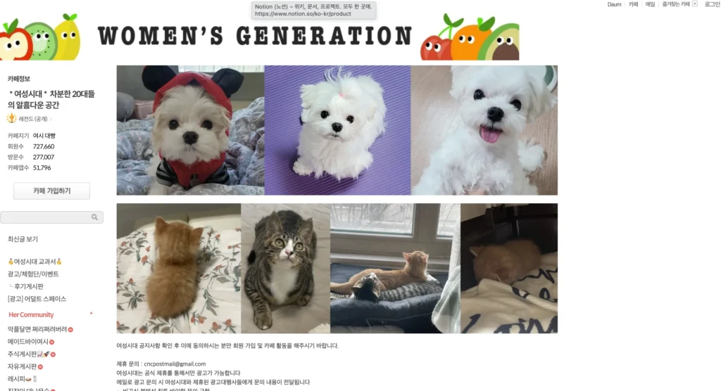 여성시대 카페 홈페이지