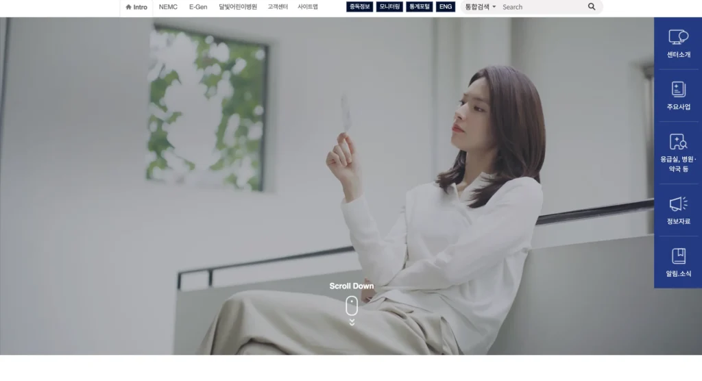 응급의료포털 E-Gen 홈페이지