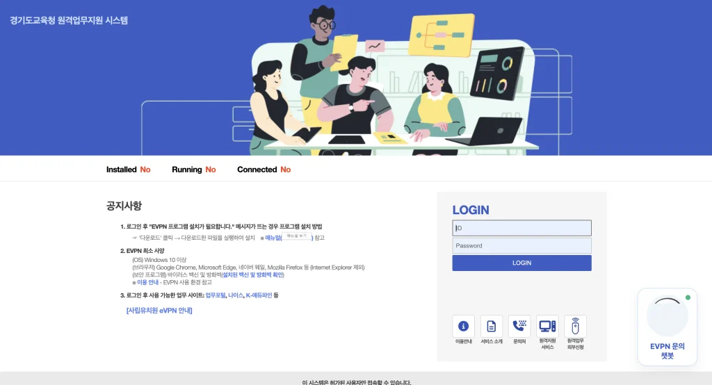 경기도교육청 원격업무지원시스템 evpn 홈페이지