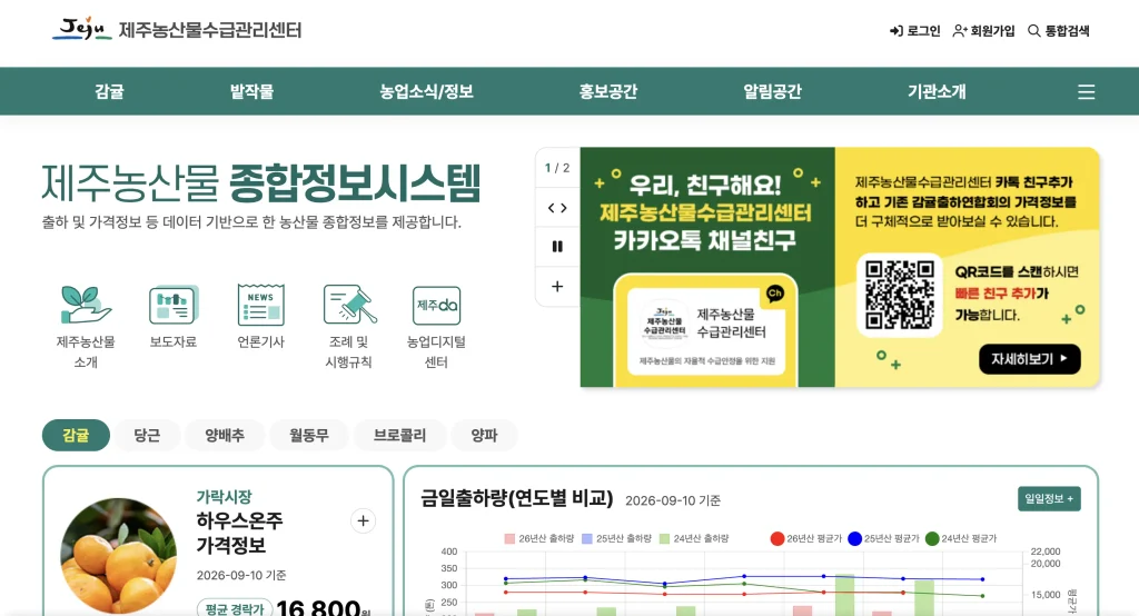 제주농산물수급관리센터 홈페이지